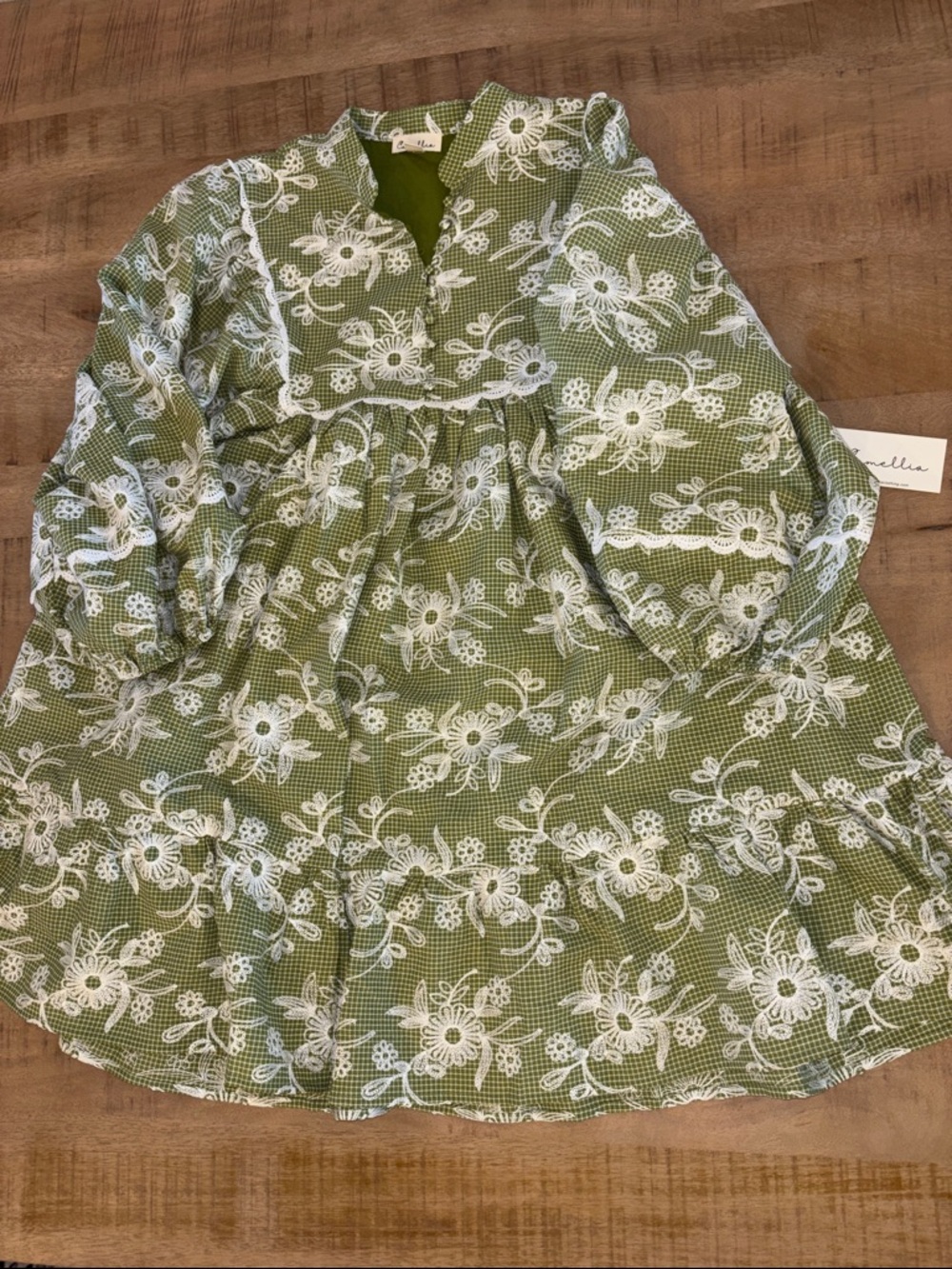 Balloon-Sleeve Floral Green Spring Summer Dress Boutique Camellia Large NWT - Picture 4 of 9